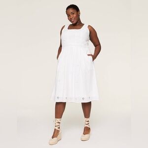 Eyelet Square-Neck Pleated Midi Dress size